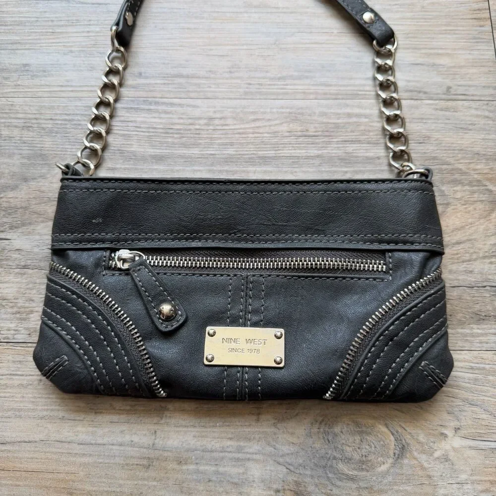 Nine West Y2K Gray Wallet Bag Clutch Chain Strap Vintage Early 2000s Grunge